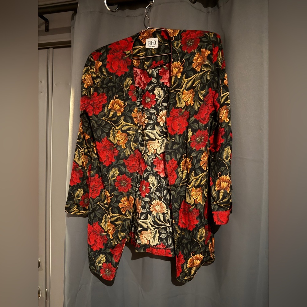 Vintage REO Originals Floral Women's Blazer - Red and Gold